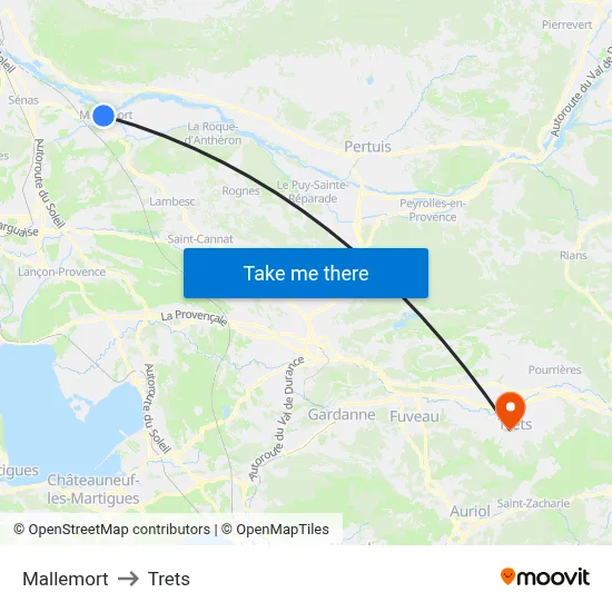 Mallemort to Trets map