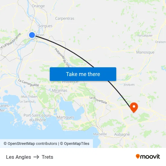 Les Angles to Trets map