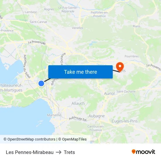 Les Pennes-Mirabeau to Trets map