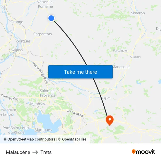 Malaucène to Trets map