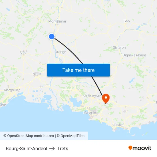 Bourg-Saint-Andéol to Trets map