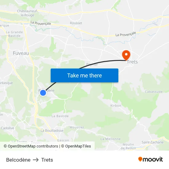 Belcodène to Trets map
