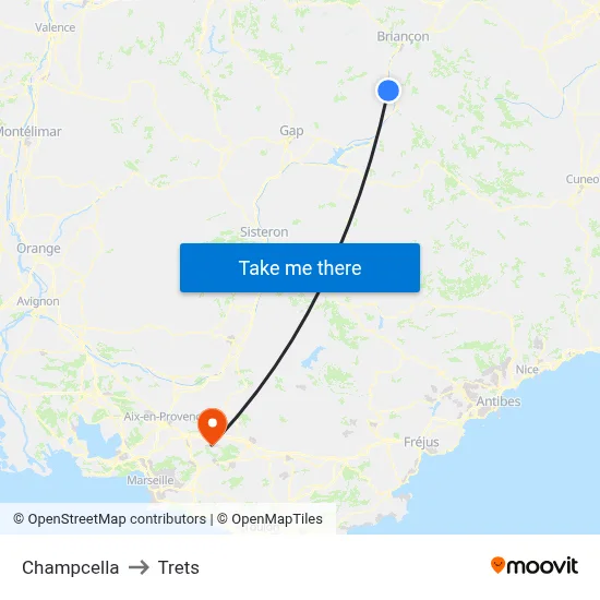 Champcella to Trets map