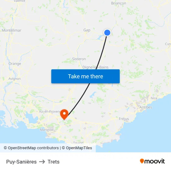Puy-Sanières to Trets map