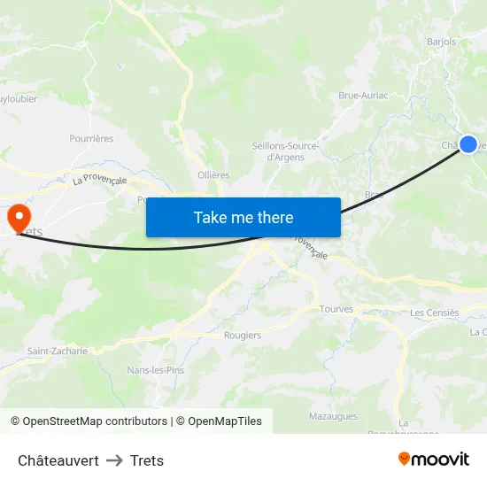 Châteauvert to Trets map
