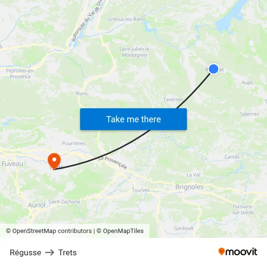 Régusse to Trets map