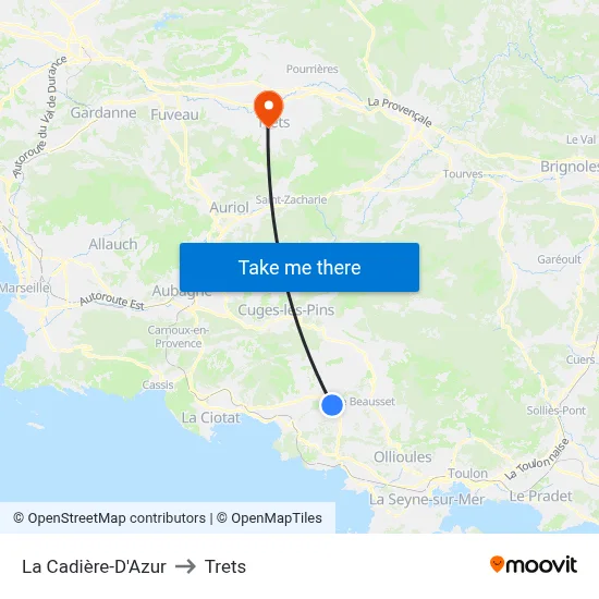 La Cadière-D'Azur to Trets map