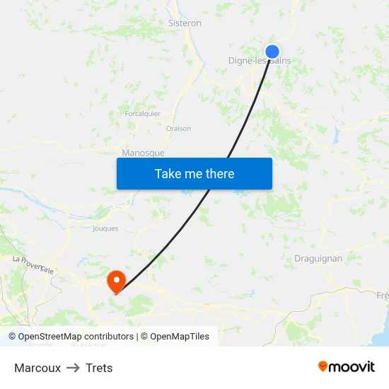 Marcoux to Trets map