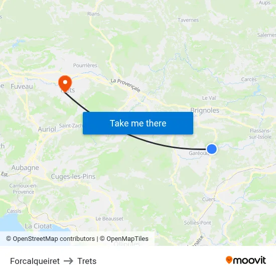 Forcalqueiret to Trets map