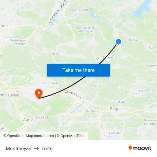 Montmeyan to Trets map