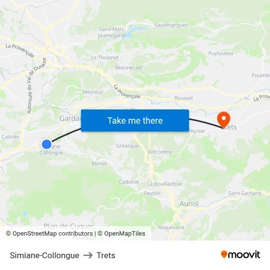 Simiane-Collongue to Trets map
