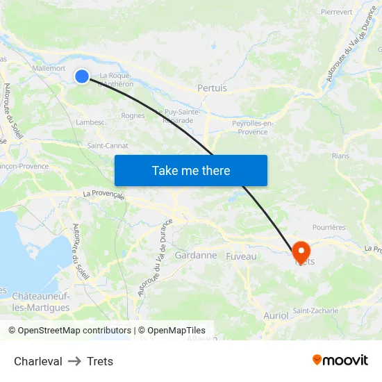Charleval to Trets map