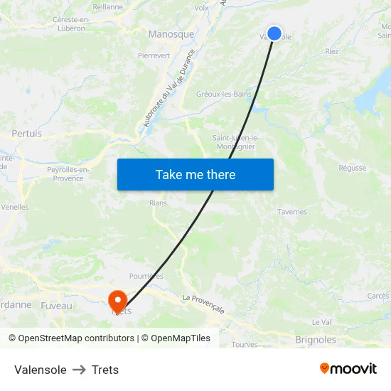 Valensole to Trets map