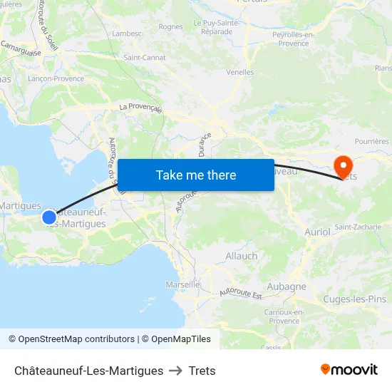 Châteauneuf-Les-Martigues to Trets map
