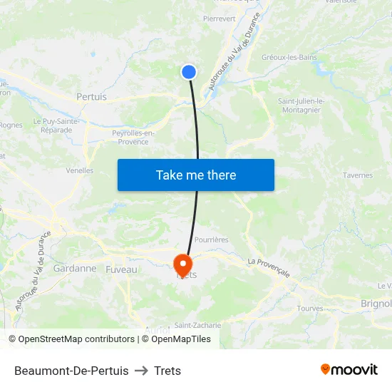 Beaumont-De-Pertuis to Trets map