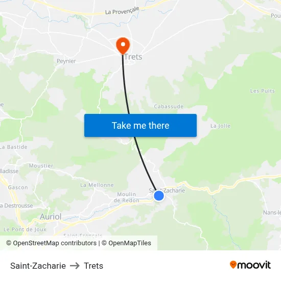 Saint-Zacharie to Trets map
