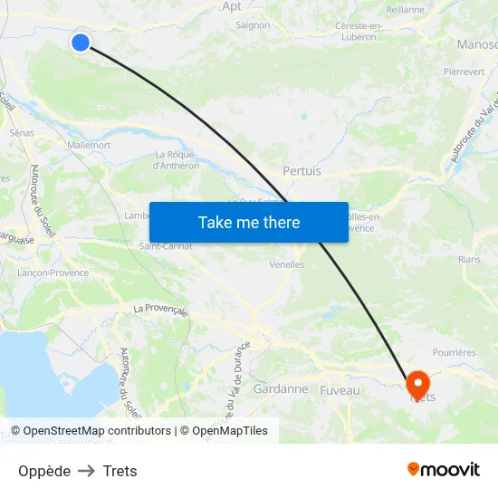 Oppède to Trets map