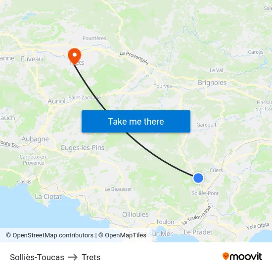 Solliès-Toucas to Trets map