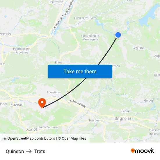 Quinson to Trets map
