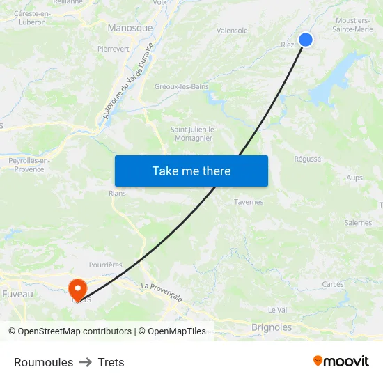 Roumoules to Trets map