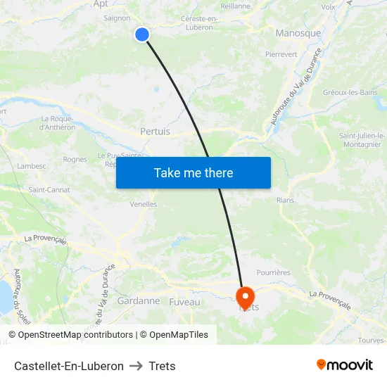 Castellet-En-Luberon to Trets map