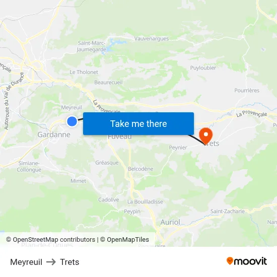 Meyreuil to Trets map