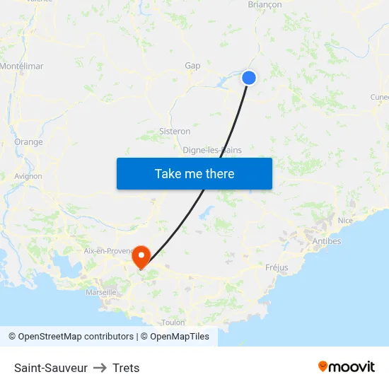 Saint-Sauveur to Trets map