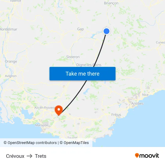 Crévoux to Trets map