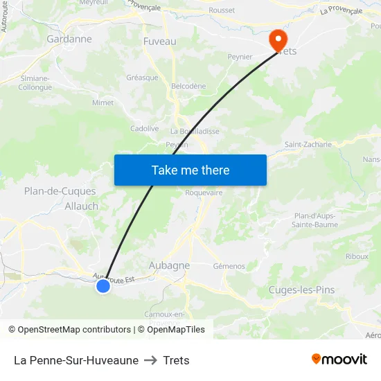 La Penne-Sur-Huveaune to Trets map