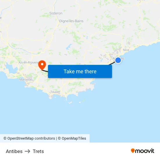 Antibes to Trets map