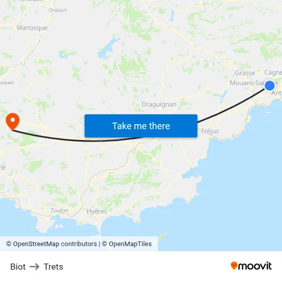 Biot to Trets map