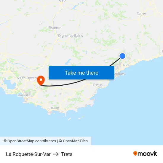 La Roquette-Sur-Var to Trets map