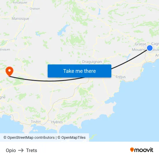 Opio to Trets map