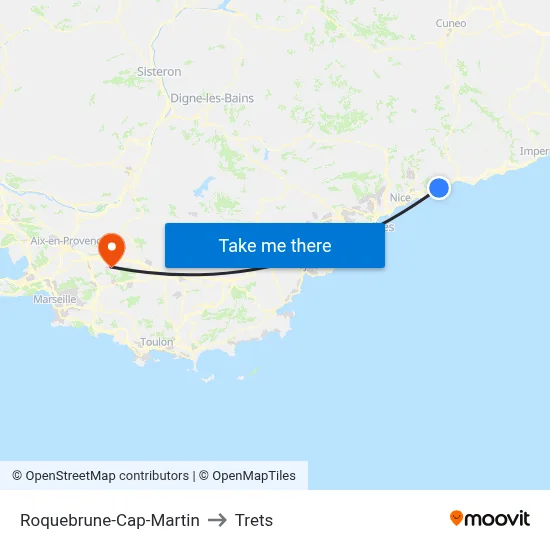 Roquebrune-Cap-Martin to Trets map