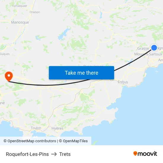 Roquefort-Les-Pins to Trets map