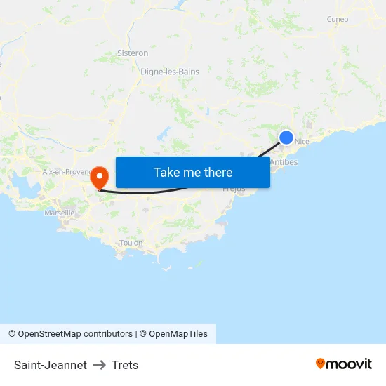 Saint-Jeannet to Trets map