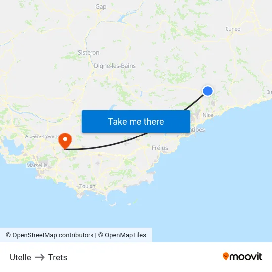 Utelle to Trets map