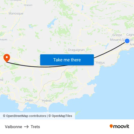 Valbonne to Trets map