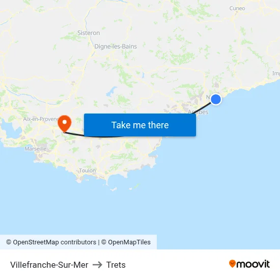 Villefranche-Sur-Mer to Trets map