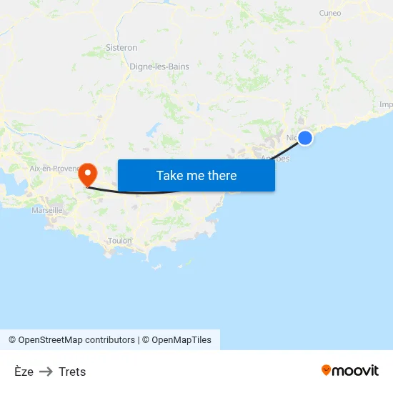 Èze to Trets map