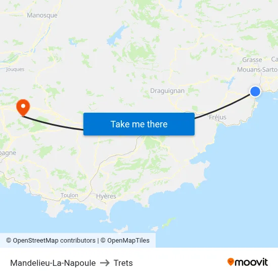 Mandelieu-La-Napoule to Trets map
