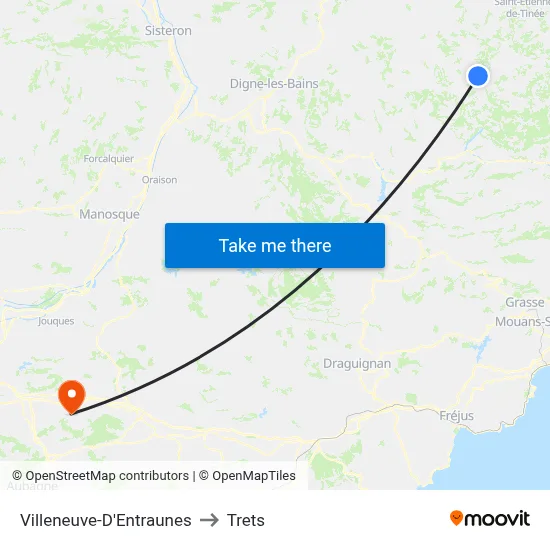 Villeneuve-D'Entraunes to Trets map