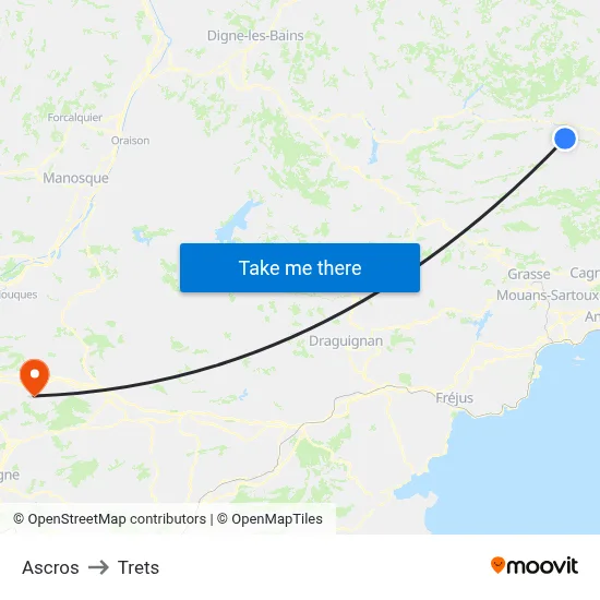 Ascros to Trets map