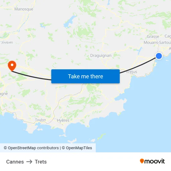 Cannes to Trets map