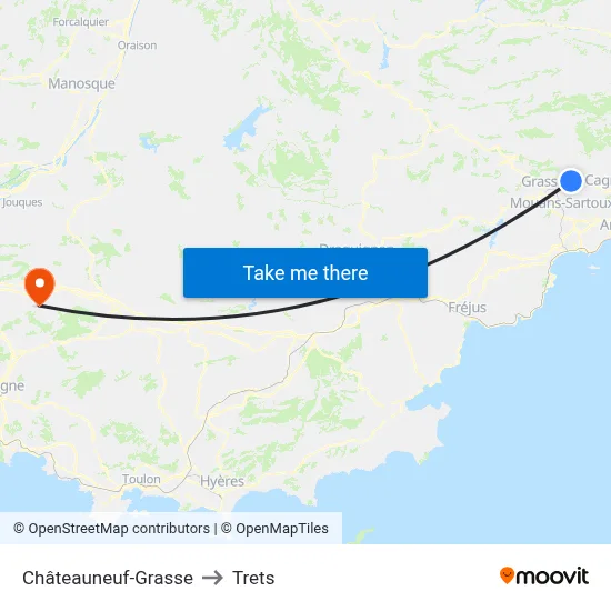 Châteauneuf-Grasse to Trets map