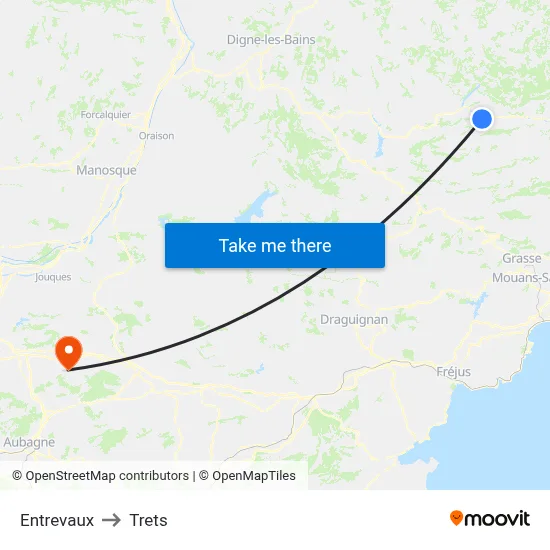 Entrevaux to Trets map