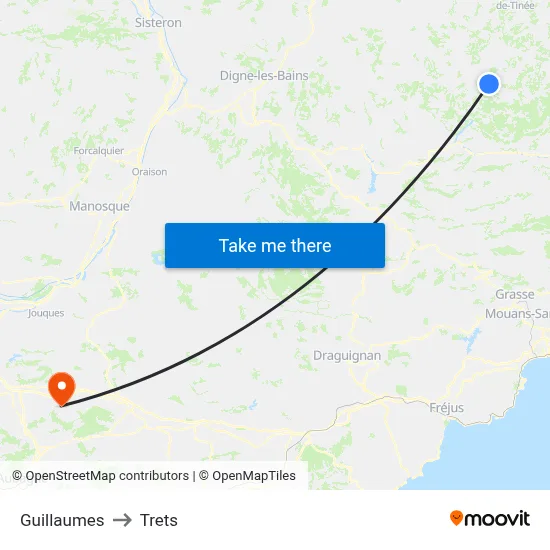Guillaumes to Trets map