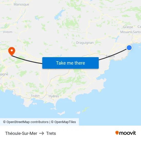 Théoule-Sur-Mer to Trets map