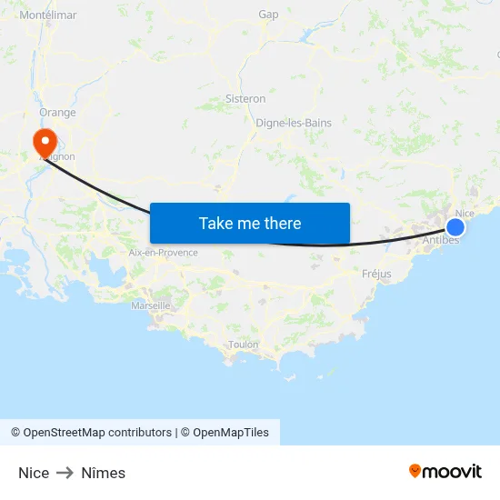 Nice to Nîmes map