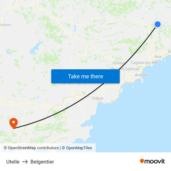 Utelle to Belgentier map